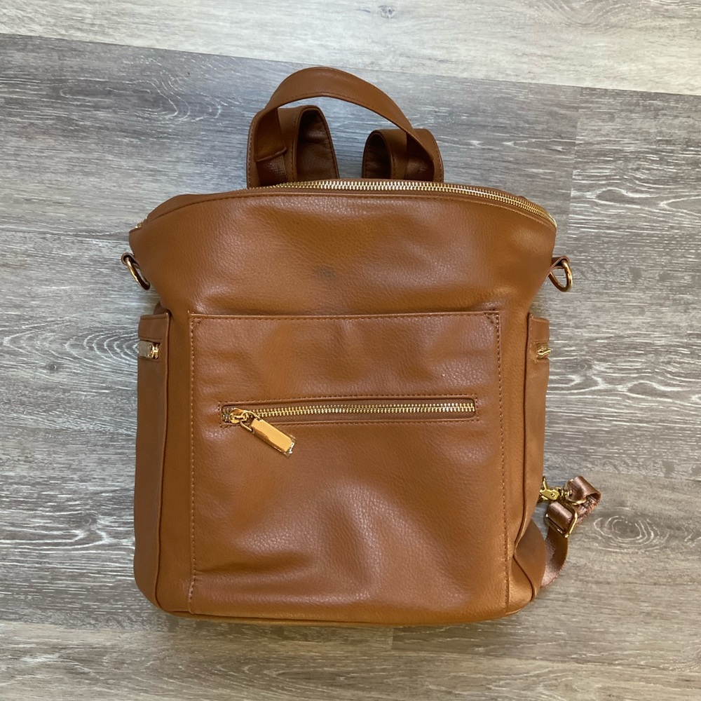 Cognac Brown Leather Diaper Backpack